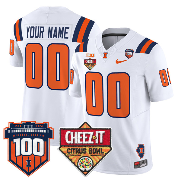 Men's Illinois Fighting Illini ACTIVE PLAYER Custom White 2025 F.U.S.E. Cheez-It Citrus Bowl Patch Vapor Limited Stitched Football Jersey